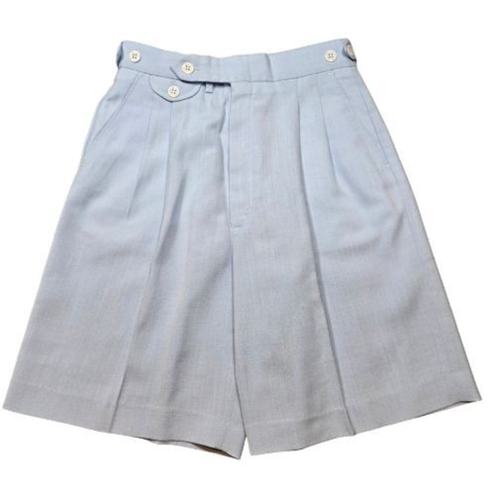 Vintage 80s‎ Light Blue 100% Linen Pleated Shorts High Waist Bermuda Womens Golf